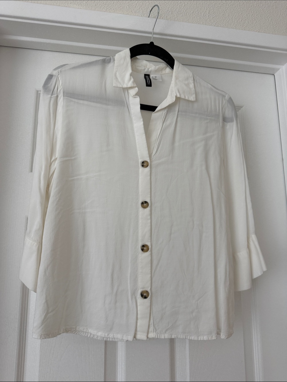 Divided White Button-Front Blouse
